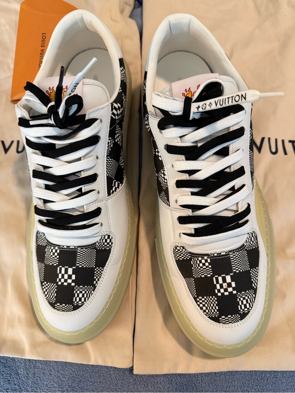 Louis Vuitton Black White Checkerboard Sneakers with clear Sole us 14 - Picture 4 of 11